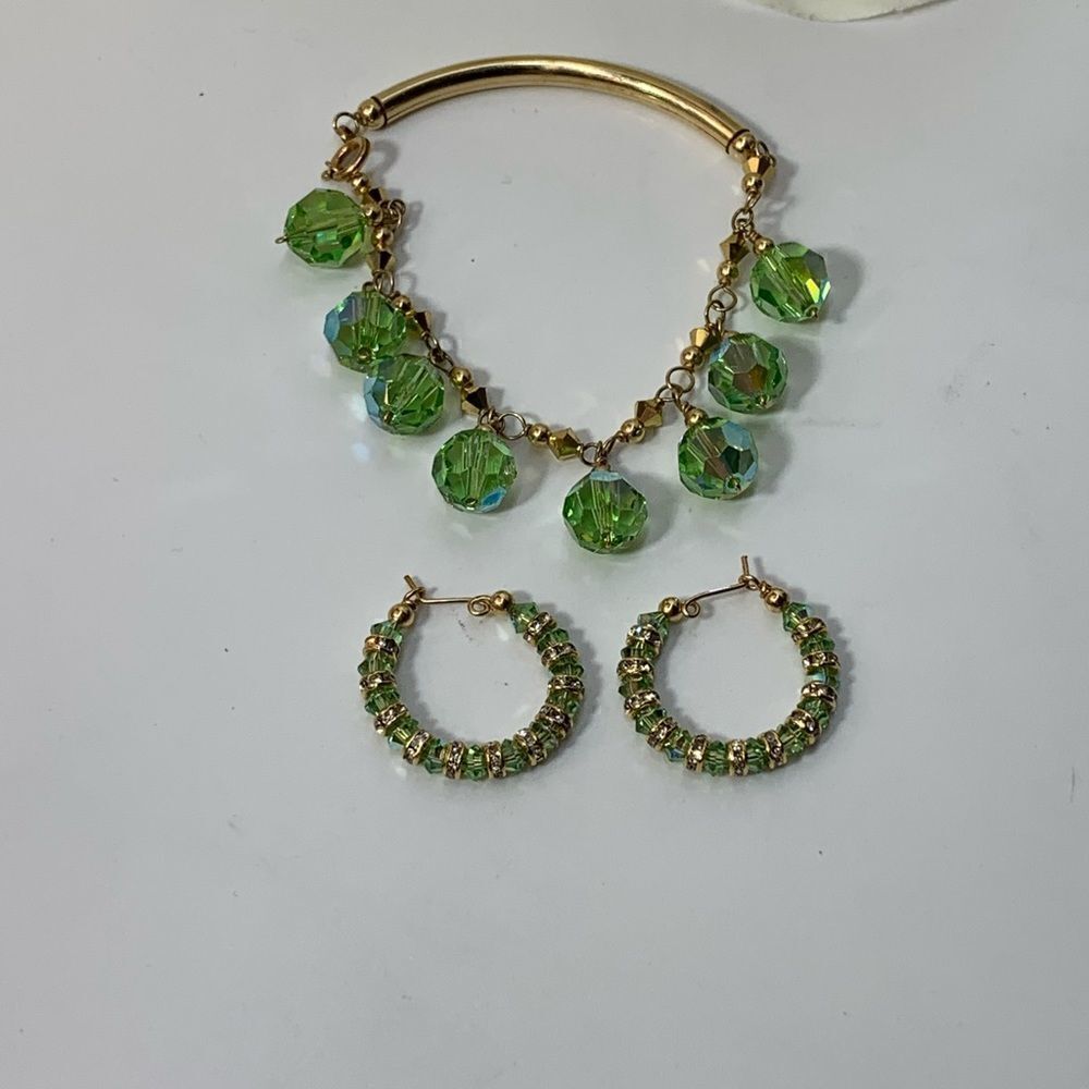 14k Gold 1/20 Crystal Bracelet and Earrings